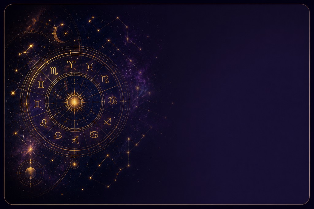 An astrological wheel of gold constellations
